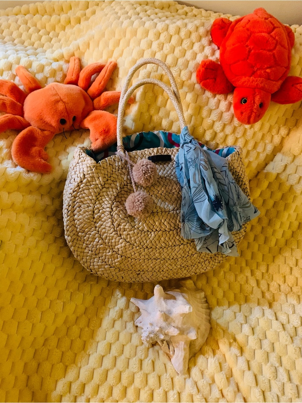 Straw Beach Bag ONeill with Woven Raffia hobo with pompom Resort Tropical Summer